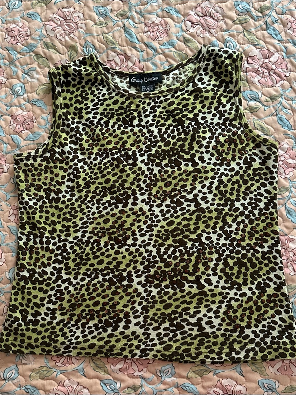 Y2K Candy Couture Olive Green & Brown Leopard Cheetah Print Sequin Women’s Tank